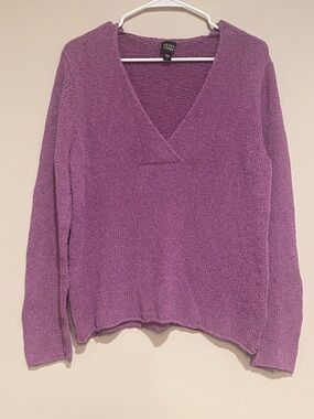 Eileen Fisher | cotton blend orchid purple v neck knit sweater Women’s size L